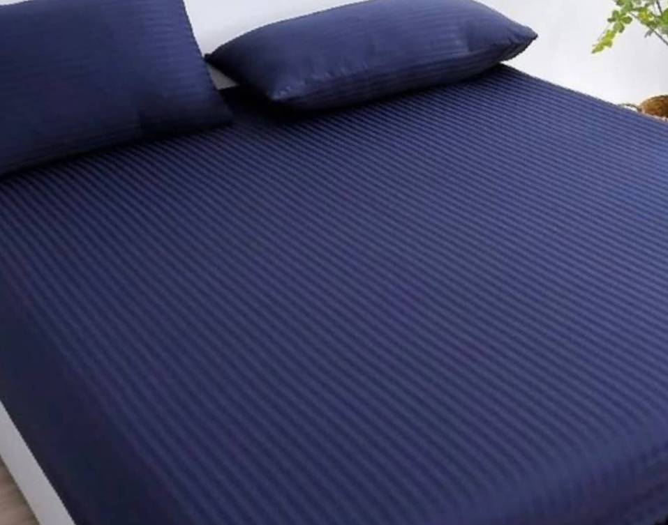 Royal Navy Satin Stripe Fitted Sheet complete set 7by7 Duvet+Bedsheets+4 pillowcases