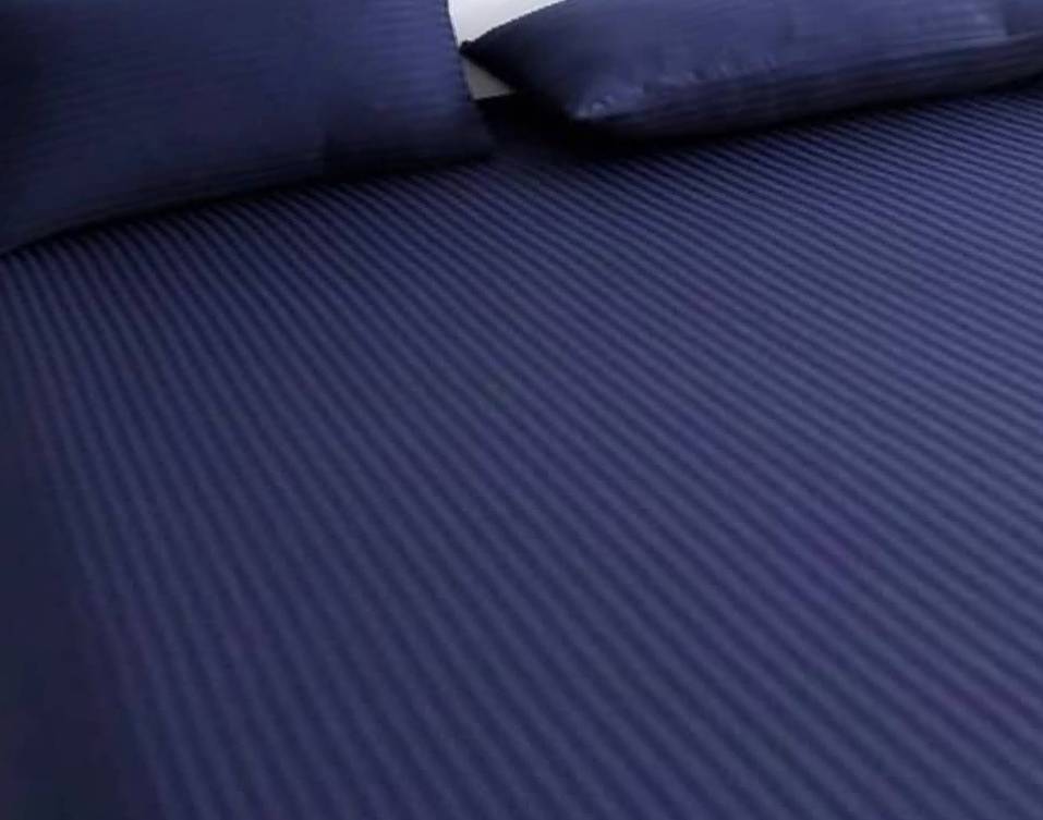 Royal Navy Satin Stripe Fitted Sheet complete set 7by7 Duvet+Bedsheets+4 pillowcases