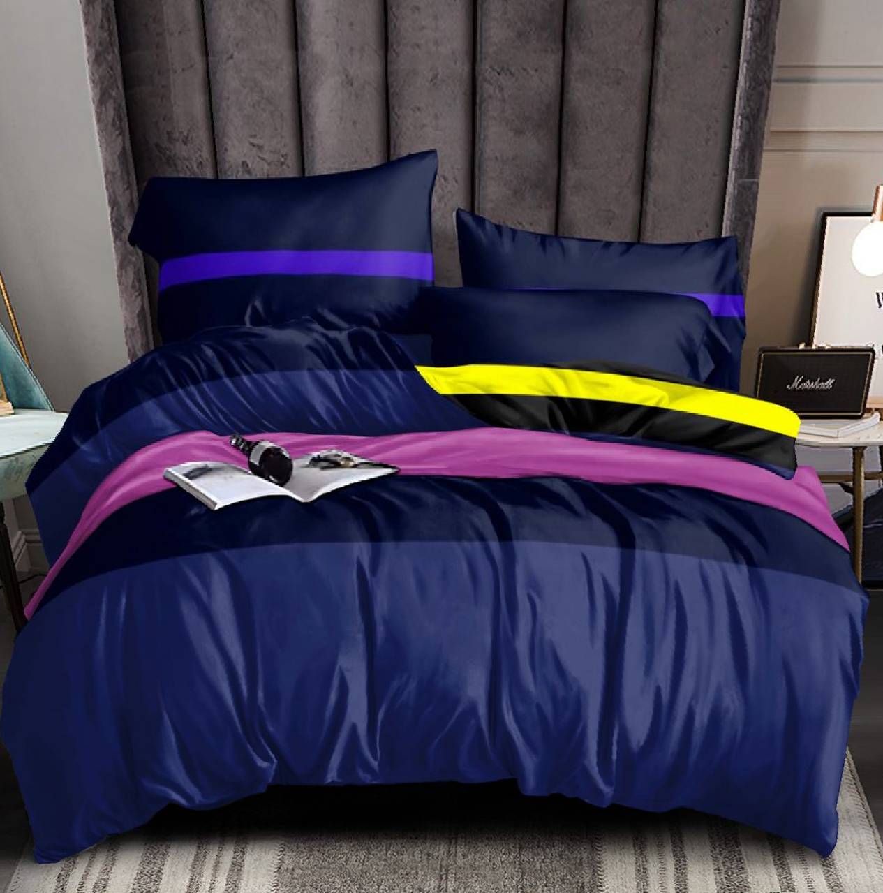Vivid Nightfall Striped Duvet Set. 6by6. Duvet+bedsheets+4 pillowcases
