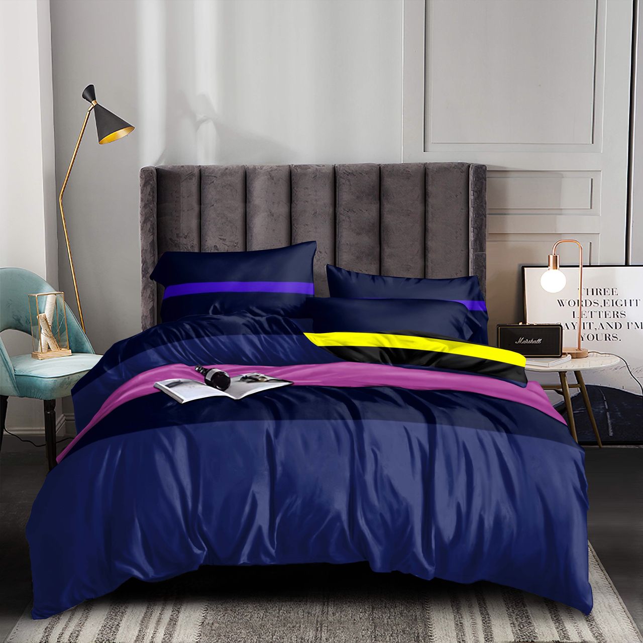 Vivid Nightfall Striped Duvet Set. 6by6. Duvet+bedsheets+4 pillowcases